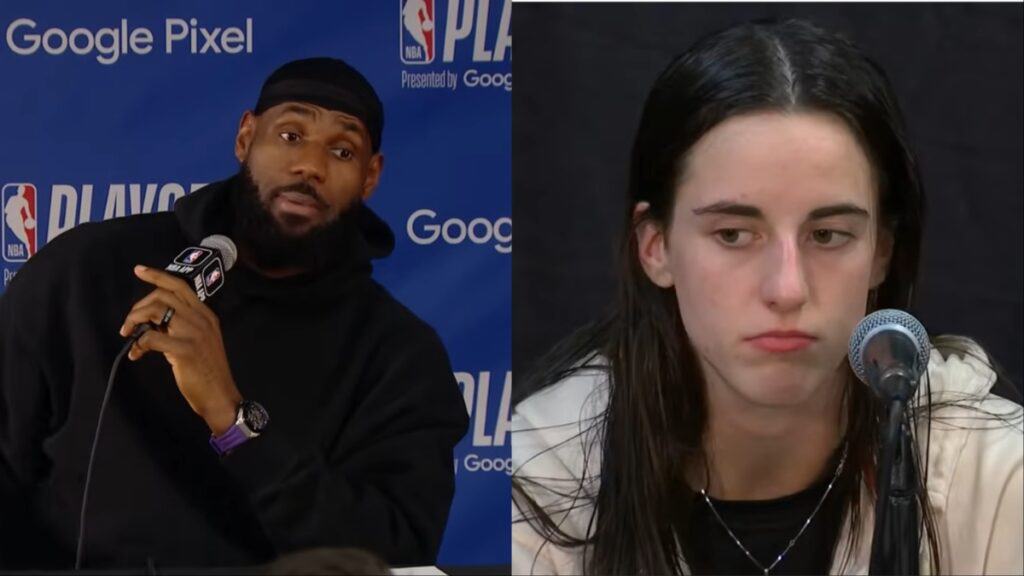 LeBron James and Caitlin Clark do interviews for Bleacher Report