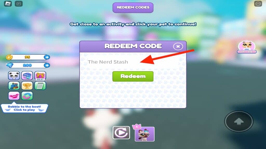 Redeeming codes in Littlest Pet Shop on Roblox