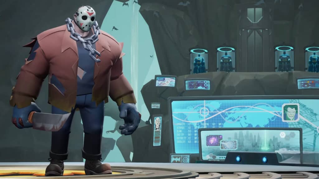 Jason Voorhees poses in the Bat Cave in MultiVersus