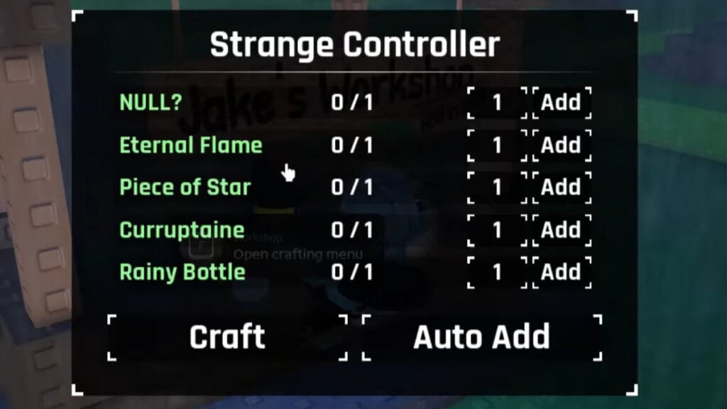 The recipe to craft the Strange Controller in Sols RNG