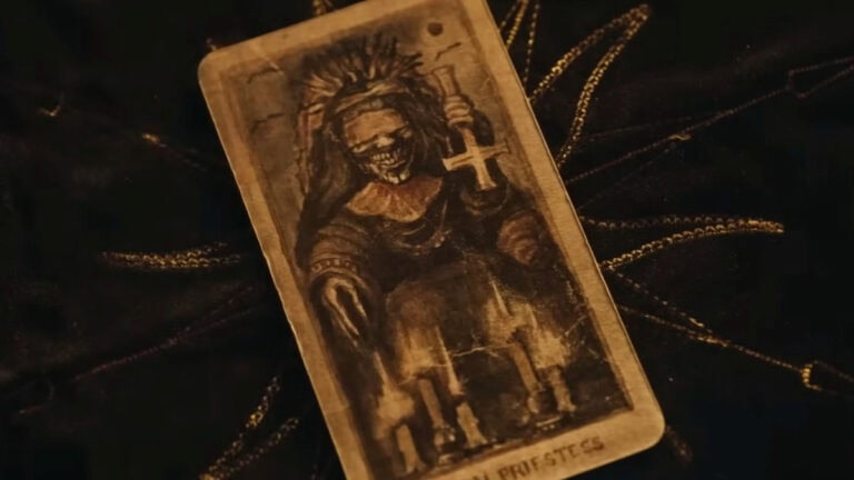 The High Priestess card in the horror movie, Tarot.