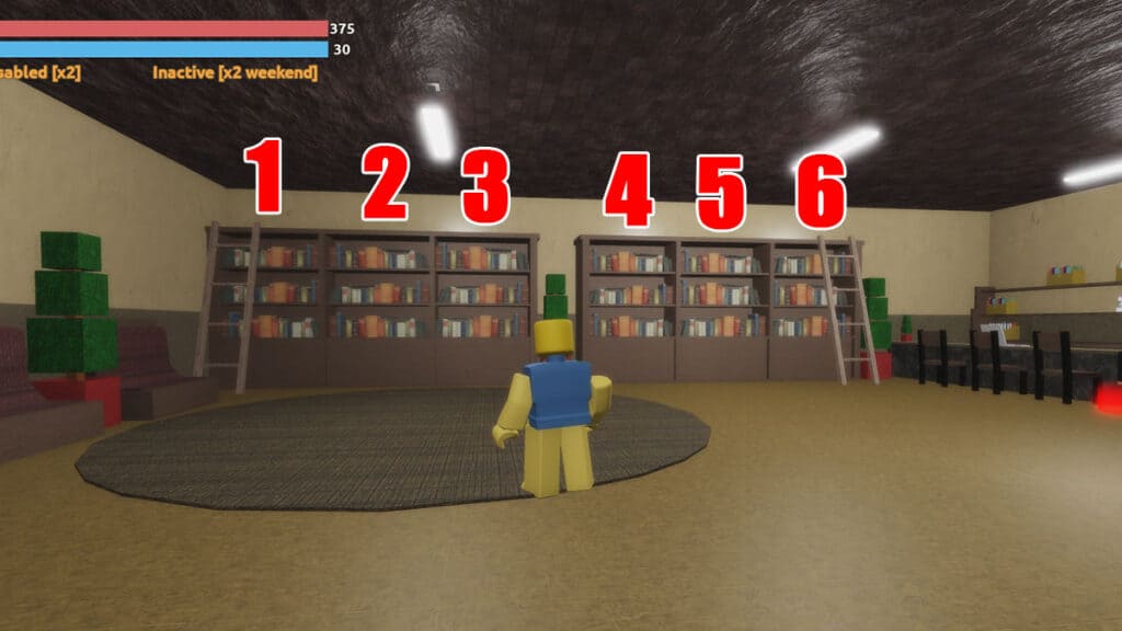 Then press the bookshelves inside the Library for the Roland Spec Quest in Roblox Sakura Stand