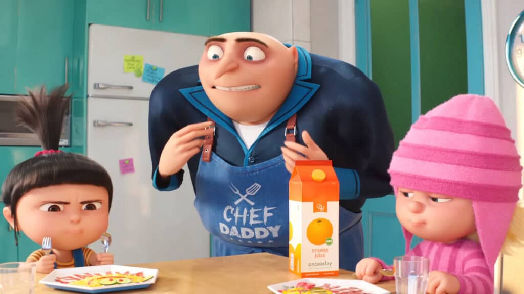 Gru and his kids in Despicable Me 4.