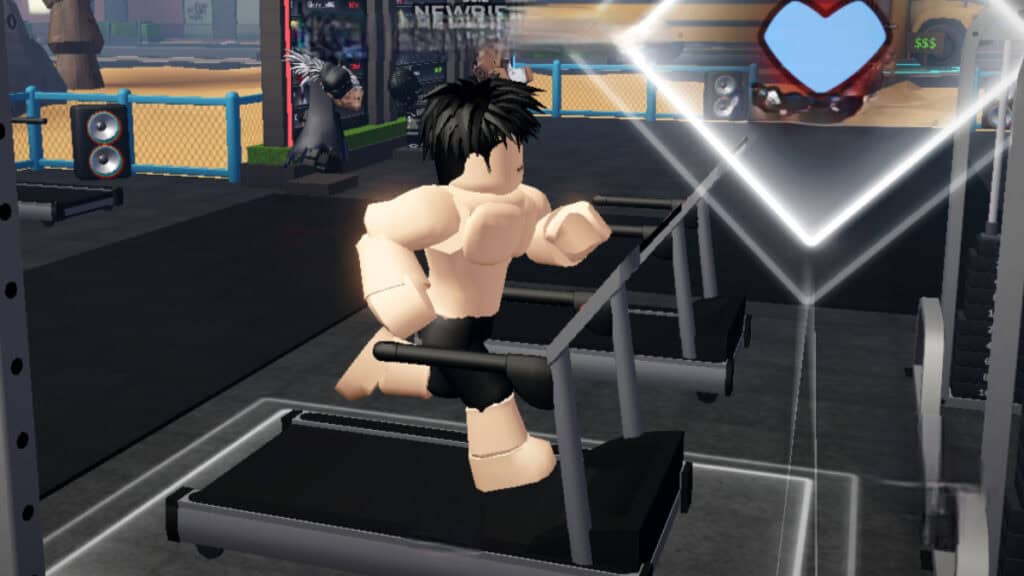 A player runs on the treadmill in Gym League