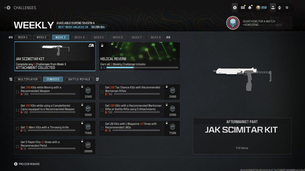 JAK Scimitar Zombies Challenges