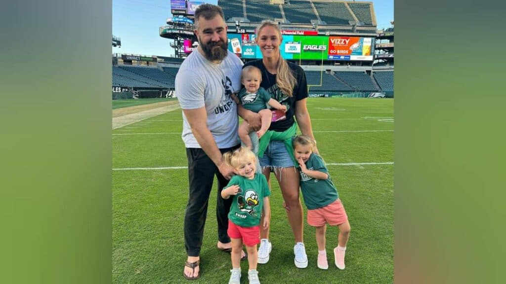 Jason and Kylie Kelce with their three children