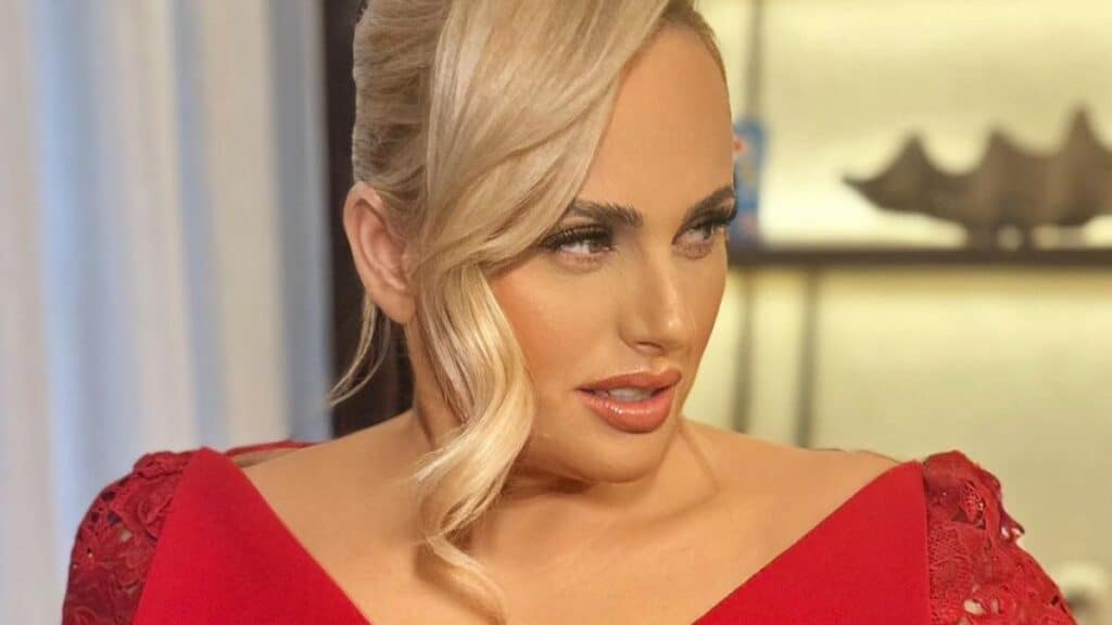 Rebel Wilson in a red dress