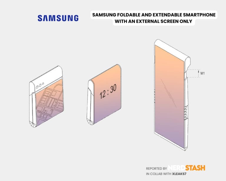 Samsung Galaxy Z Flip with only extendable external screen (perspective)