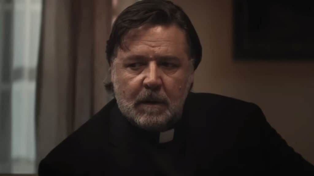 Russell Crowe in character in The Exorcism 