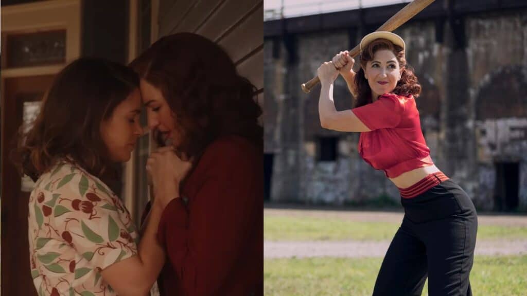 A League of Their Own features two women falling in love on an all-womens baseball team.