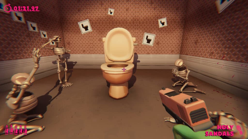 Skeletons worship a toilet in Anger Foot