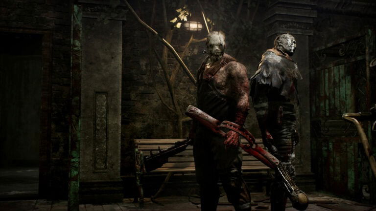 Trapper and Wraith stand together, preparing to hunt survivors in Dead by Daylight's 2v8 mode