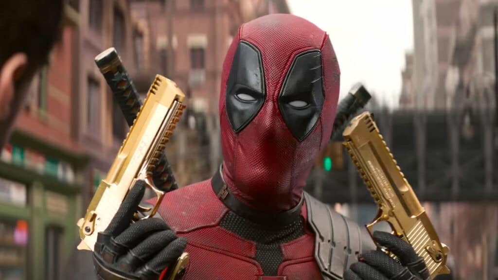 Deadpool with golden guns in Deadpool & Wolverine