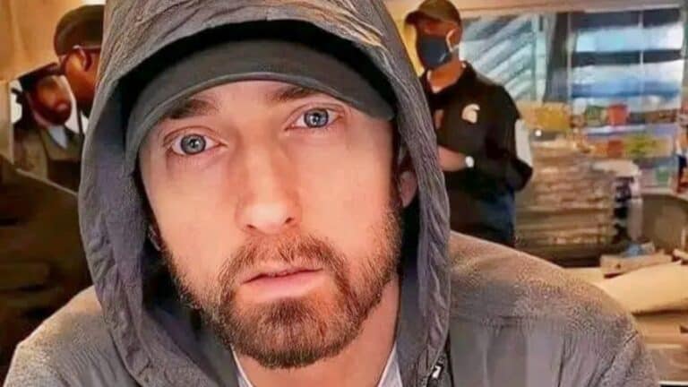 Eminem poses close up