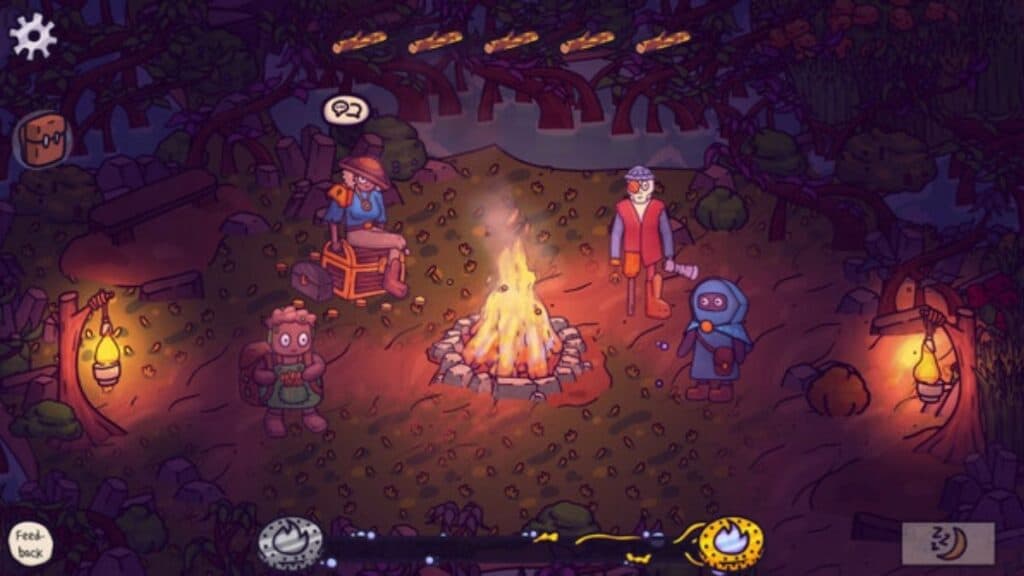 Standing around the campfire.