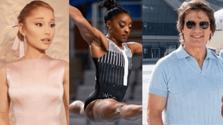 Tom Cruise, Simone Biles, Ariana Grande photo merge amid Paris Olympics.