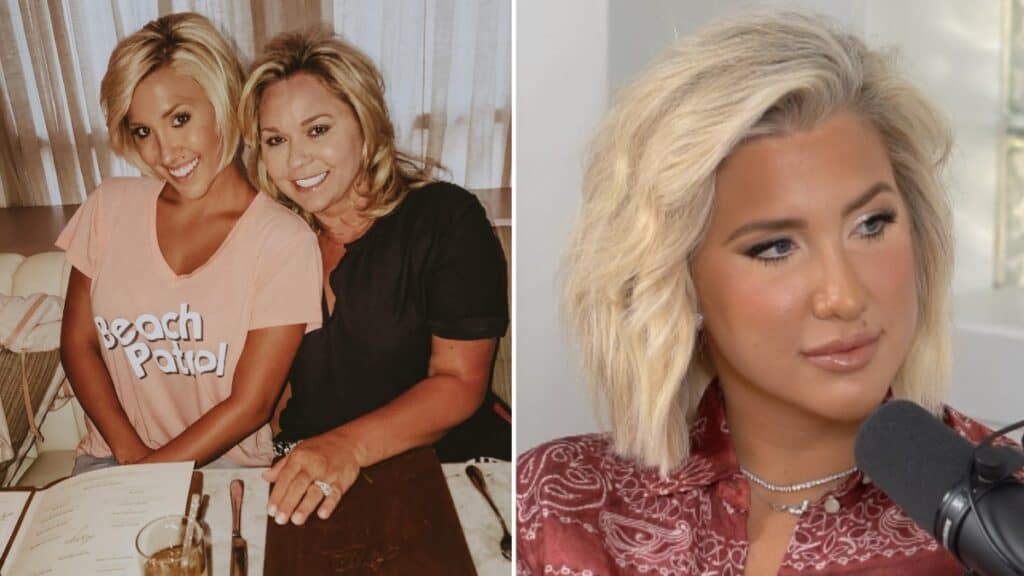 Savannah and Julie Chrisley (L), Savannah speaks out on her podcast (R)