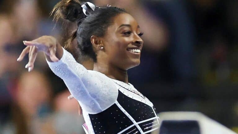 Gymnast Simone Biles performing a routine