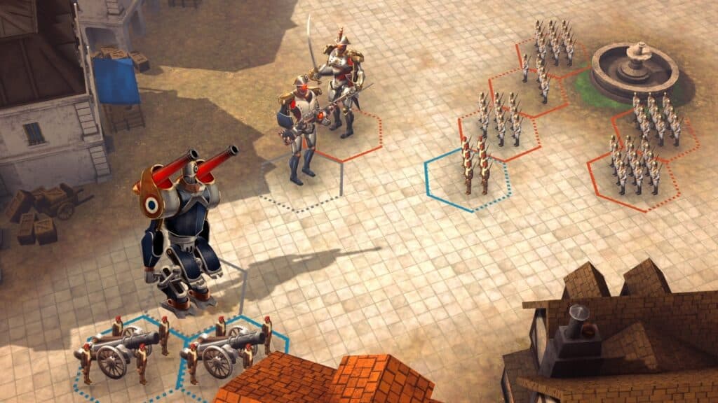 Soldiers, cannons, and mechs prepare for battle in Bonaparte: A Mechanized Revolution