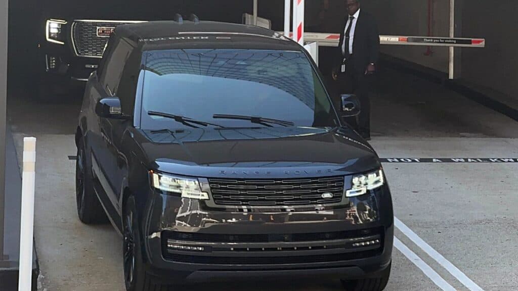 Hailey Bieber stays hidden in the back of her Range Rover as she leaves a medical building in Beverly Hills