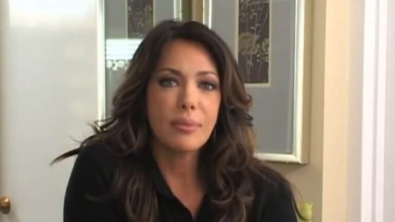 Actress Hunter Tylo giving an interview on set of The Bold and the Beautiful.