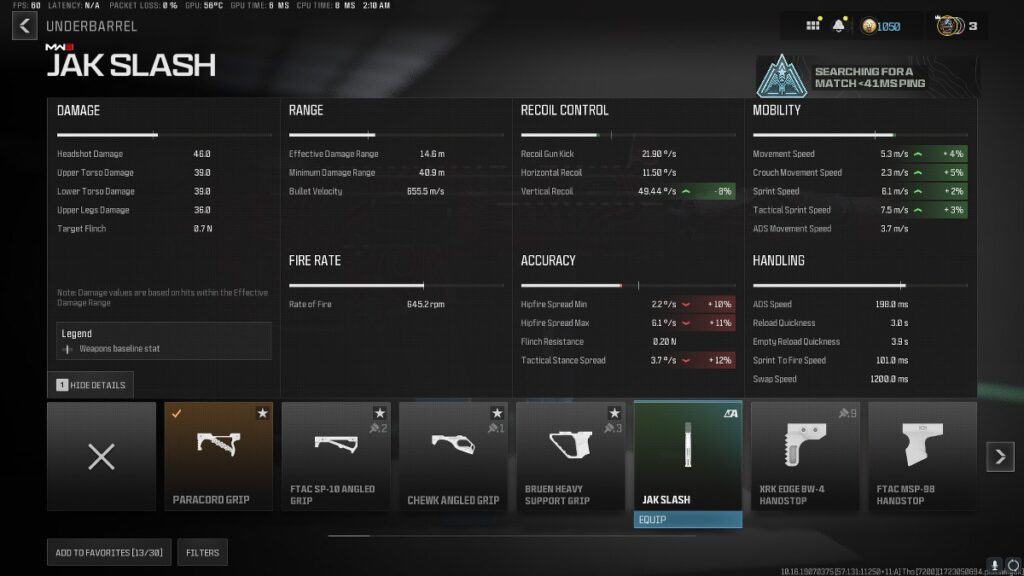 JAK Slash Underbarrel MW3 Stats