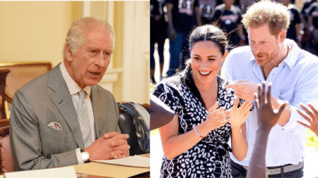 King Charles, Prince Harry and Meghan Markle photo merge