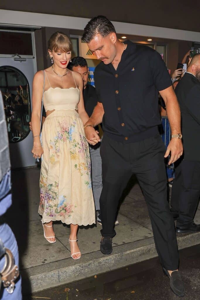 Taylor Swift and Travis Kelce attending Karen Elson’s wedding.