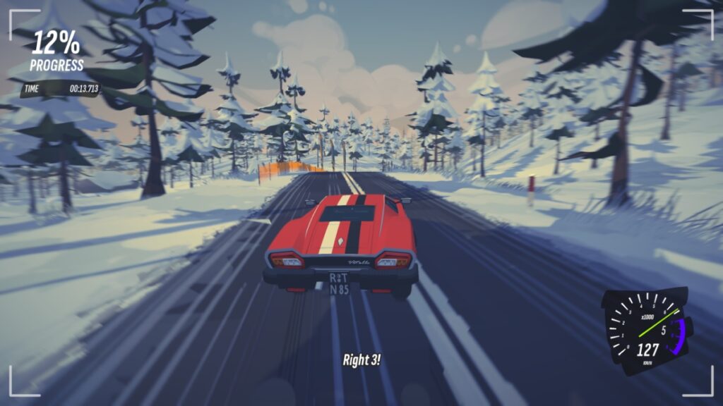 The player takes part in a snow race