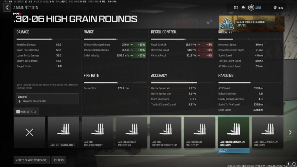 DTIR 30-06 High Grain Rounds Stats