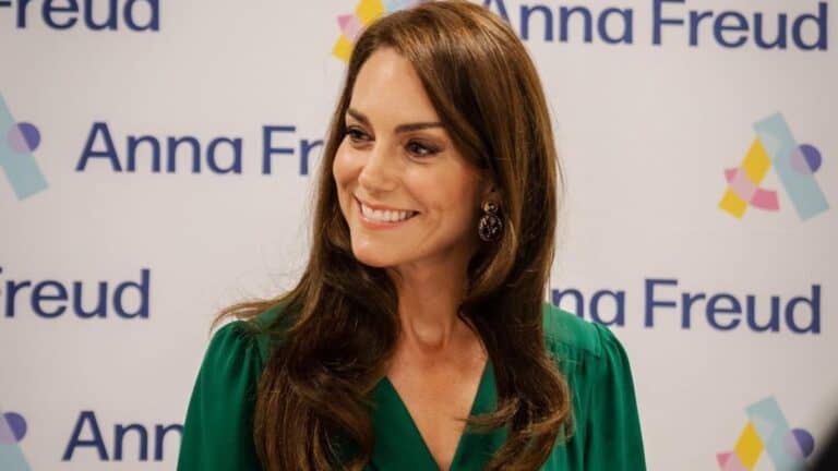 Kate Middleton in a green dress,