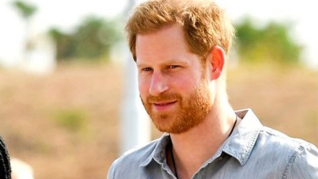 Prince Harry in a blue shirt.