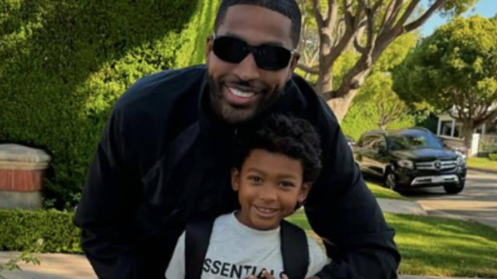 Tristan Thompson poses with his son, Prince.