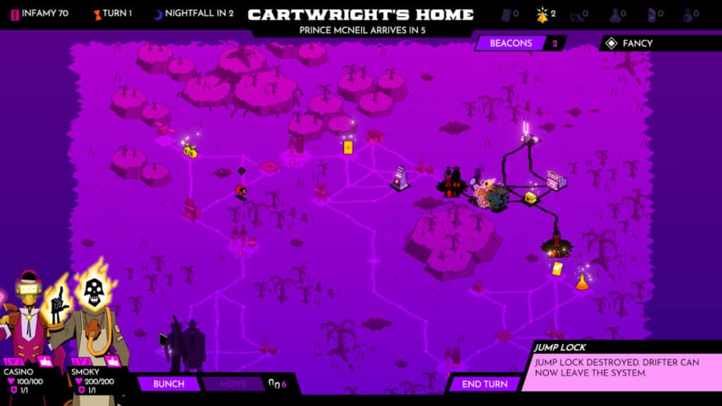 The player moves between various nodes on the planetary map