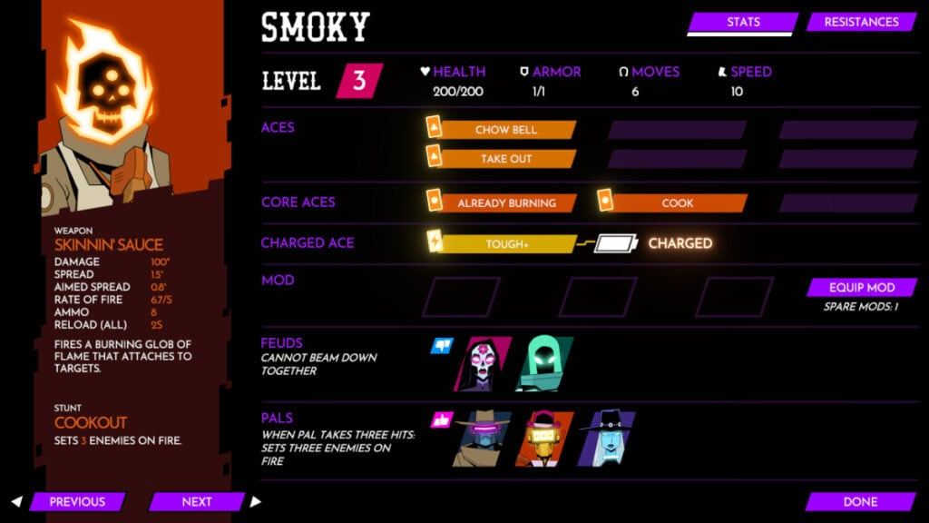 Smoky's stat sheet