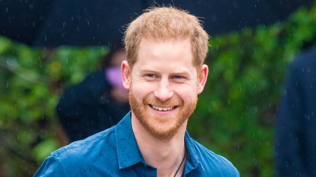 Prince Harry smiles in the rain