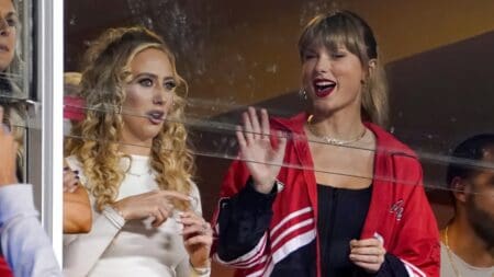 Brittany Mahomes and Taylor Swift at a Kansas City Chiefs game.