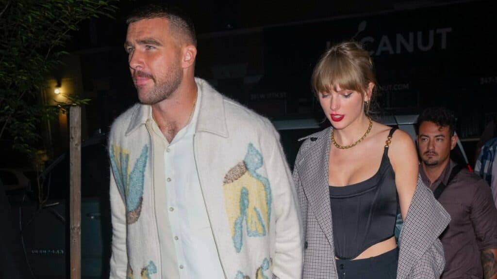 Taylor Swift and Travis Kelce attend the SNL afterparty in New York