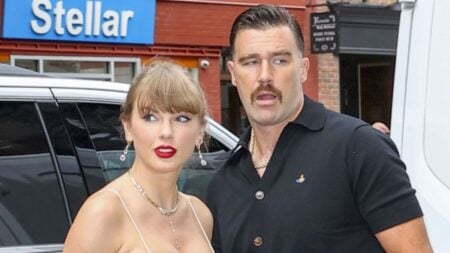 Taylor Swift and Travis Kelce were spotted keeping close to each other while arriving at Electric Lady Studios in New York’s West Village for an event.