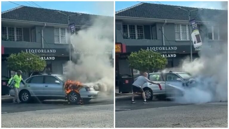 Aussie Loads Car with beer while it's on fire