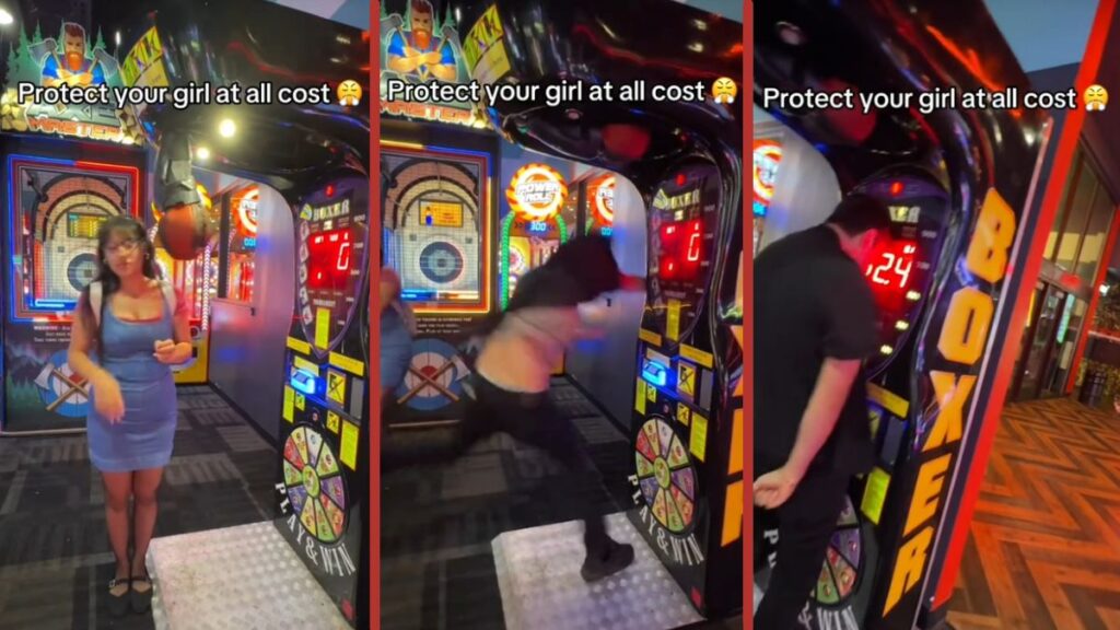 Boyfriend Protects Girlfriend from Arcade Machine Why Did Bro Hit Pose 28