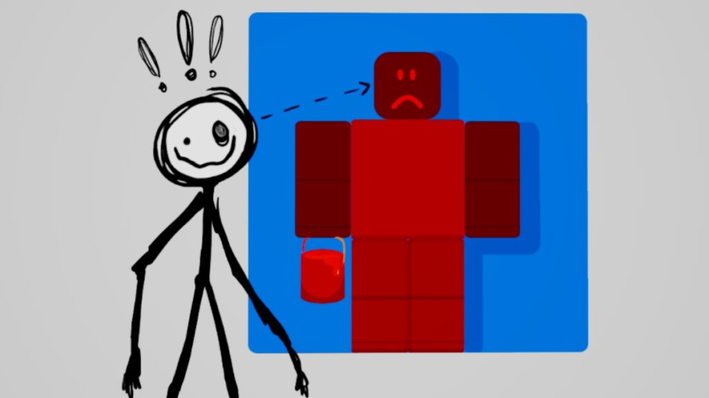 A stealth diagram depicting a red character against a blue background in Color or Die Roblox