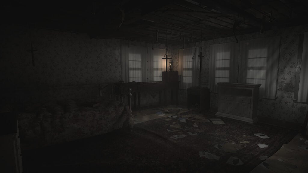 A dark room that may be hiding spirits in Demonologist