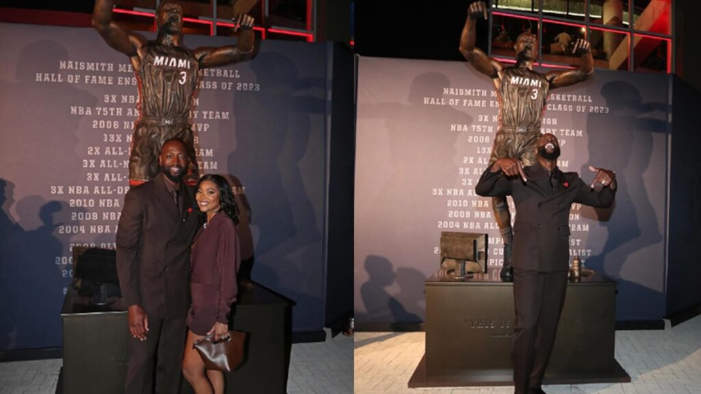 Dwyane Wade and Gabrielle Union at Miami Heat statue unveiling.