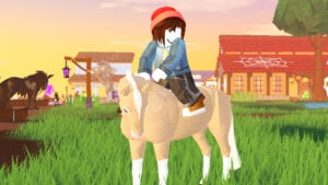 The player rides a horse during the Halloween event in Horse Life