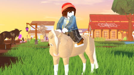 The player rides a horse during the Halloween event in Horse Life