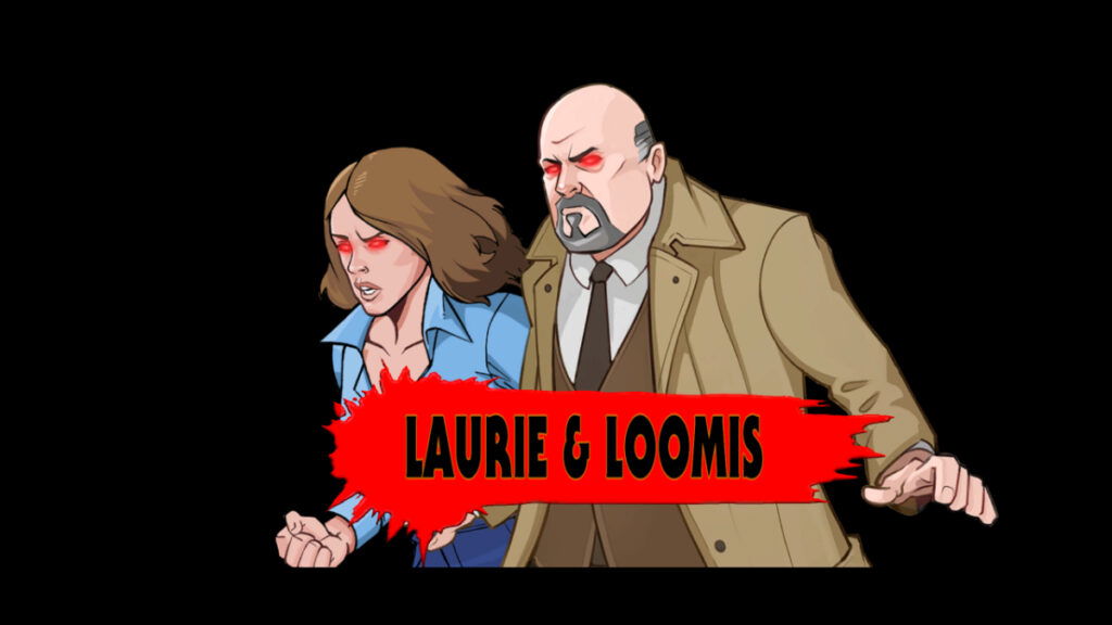 Laurie and Loomis with glowing red eyes