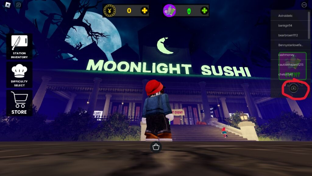 The Haunt competition camera icon circled outside Moonlight Sushi