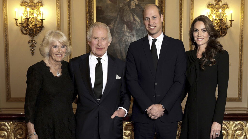 King Charles III and the Queen Consorts pose with Prince William and Princess Kate