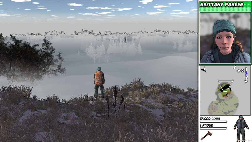 A character looks at at a foggy forest in Survivalist: Invisible Strain